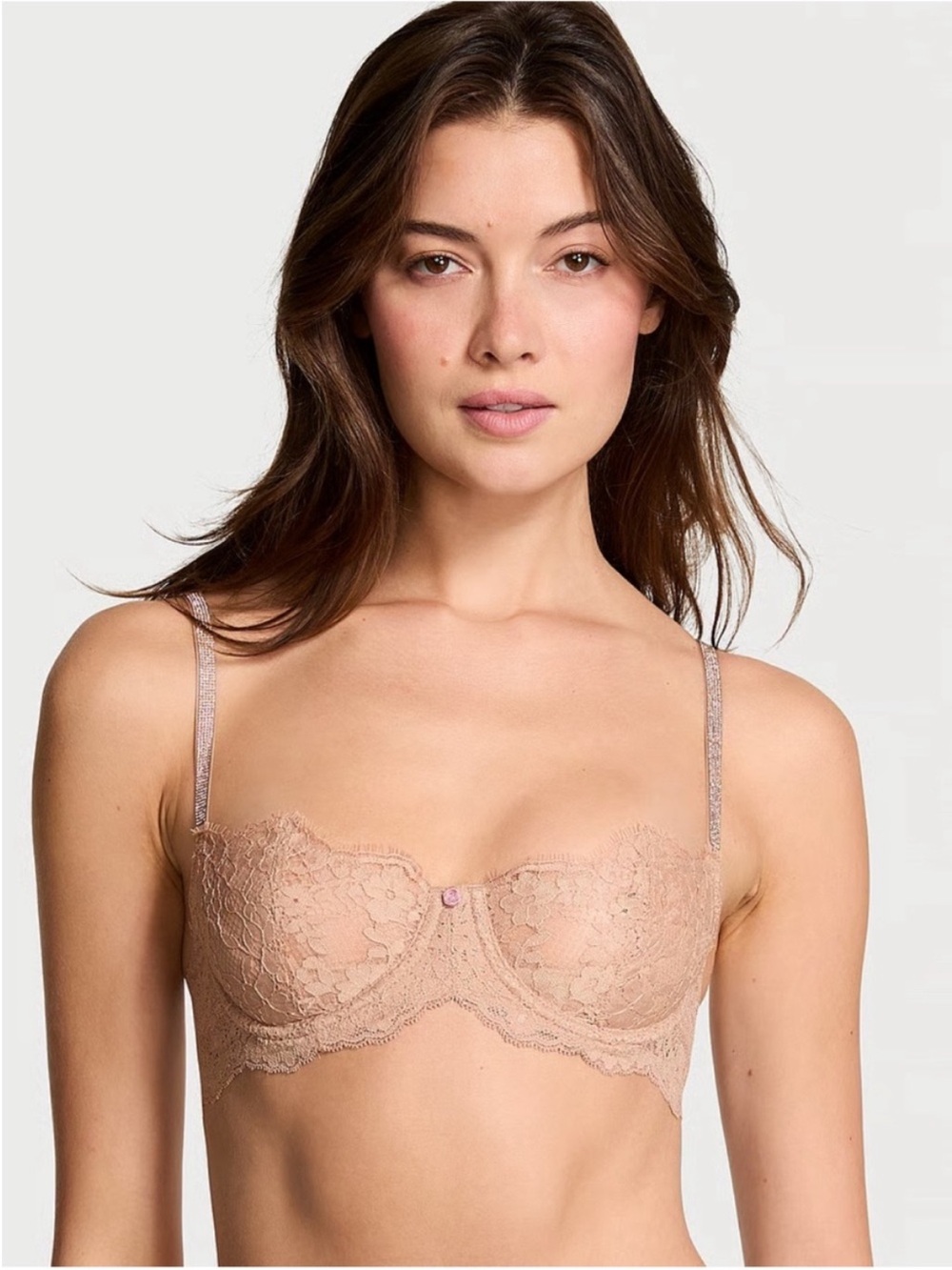 Unlined Bra with Twinkle Straps in Praline Lace